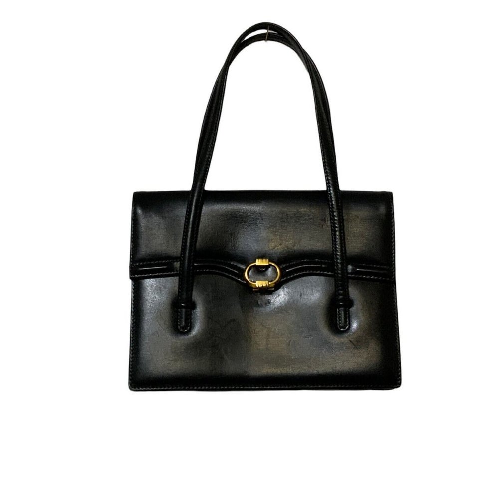 Guccio Gucci Rare & Vintage M.In Italy Hand Bag Glossy Black Leather VGC - Picture 1 of 8